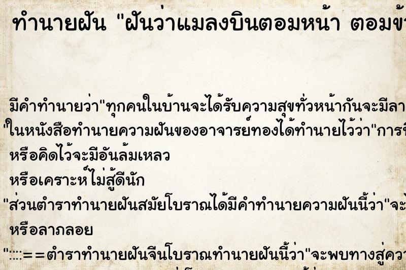 ทำนายฝัน ฝันว่าแมลงบินตอมหน้า ตอมข้างหู